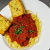 Meatball Marinara · House-made meatballs and marinara tossed in fresh spaghetti and topped with parmigiana.