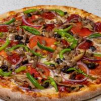 Stump Pizza (18) · Pizza Sauce, Mozzarella Cheese, Pepperoni, Sausage, Mushrooms, Onions, Tomatoes, Bell Pepper...
