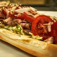 Roast Beef And Pepper Jack · Tomatoes, Onions, Lettuce & Sub Dressing.