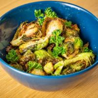 Brussel Sprouts · fried and tossed with ginger scallion sauce (GF)