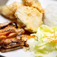 Spicy Chicken Teriyaki · Grilled spicy chicken breast served in the sizzling iron pan.