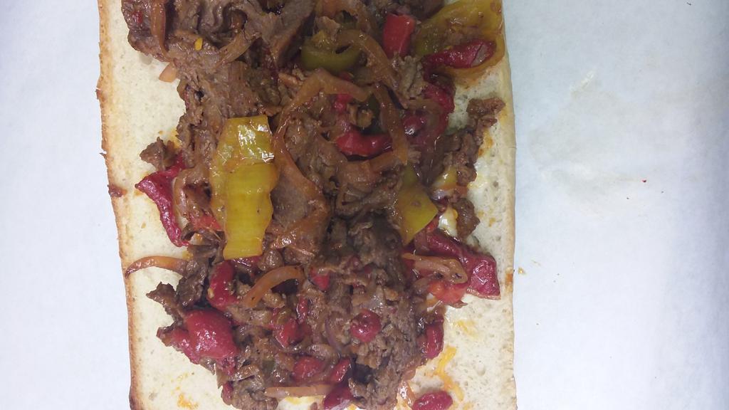 Steak & Cheese · roasted chopped beef, sweet & hot peppers, onion, cheddar, mozzarella
