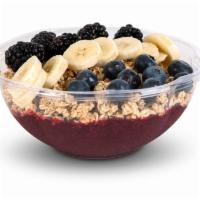 Banana Berry Crunch · Acaí, Strawberry, Blueberry and Banana. Topped with Granola, Blackberries, Blueberries, Ban...