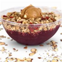 Health Nut · Acaí, Strawberry, Blueberry and Banana. Topped with Granola, Peanut Butter, Goji Berries, A...
