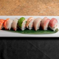 Rainbow Roll (8) · Assortment of sushi.