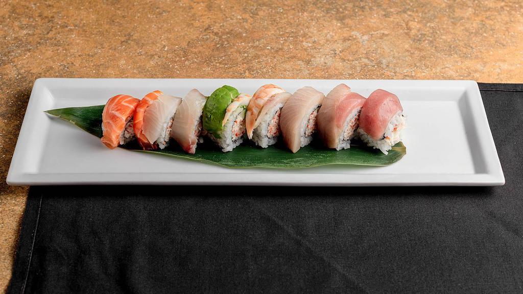 Rainbow Roll (8) · Assortment of sushi.