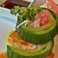 Sashimi Roll (5) · Assortment of fish wrapped with cucumber.