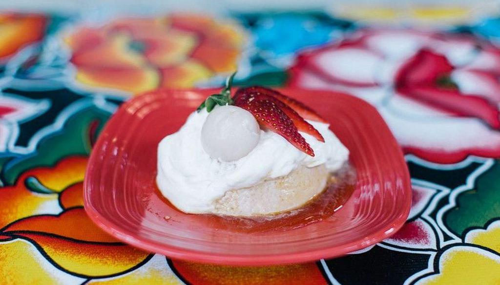 Flan · A traditional Mexican custard usually served with a special whipped cream. June special- STRAWBERRY/LYCHEE
