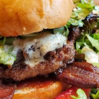 Smokehouse Burger · Certified Black Angus, applewood smoked bacon, blue cheese, smokehouse sauce, bacon onion ja...