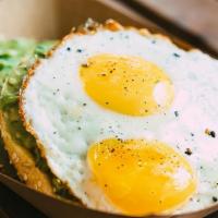 Classic Avocado Toast · Avocado mash and 2 eggs any style on your choice of toast or bage.