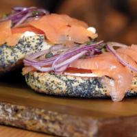 Brooklyn Classic  · Bagel, cream cheese, lox, tomato, red onion, capers.