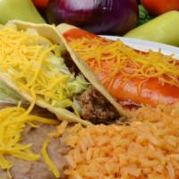 #7. Beef Taco & Enchilada · Shredded Beef Taco with Lettuce and Cheese. Cheese  enchilada, includes Lettuce. All combos ...