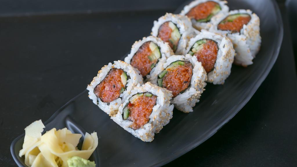 Spicy Tuna Roll · Spicy tuna and cucumber rolled with sushi rice.