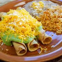 Rolled Tacos · 3 pieces. Flautas with sour cream and guacamole.