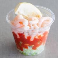 Shrimp Cocktail · Baby Shrimp, Cocktail Sauce, Chopped Celery and a Lemon