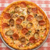 Carmine'S Special Pizza · Pepperoni, sausage, mushrooms, bell peppers, onions, mozzarella cheese and pizza sauce.
