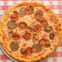 Meat Lover'S Pizza · Pepperoni, sausage, meatball and ham, mozzarella cheese and pizza sauce.