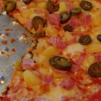 Hawaiian Pizza · Ham, pineapple, mozzarella cheese and pizza sauce.