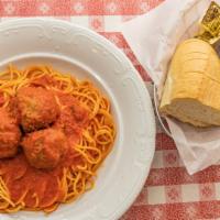 Spaghetti & Meatball · Our meatballs with tomato sauce served over spaghetti pasta, Also, your choice of rigatoni o...