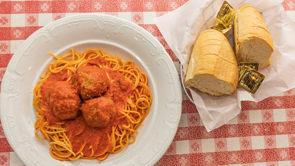 Spaghetti & Meatball · Our meatballs with tomato sauce served over spaghetti pasta, Also, your choice of rigatoni or penne,