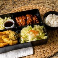 Tempura Combo · 1/2 order tempura (2pcs shrimp, 4pcs vege) 
with 1 item choice from Teriyaki plate #1-7. 
Pl...