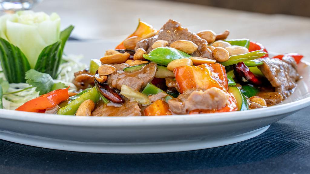 Kung Pao Beef · Hot. Tender beef with dried red chili peppers, peanuts and fresh vegetables.