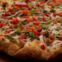 Chicken Aglio · White Sauce, Grilled Chicken, Three-Cheese Blend, Mushrooms, Sliced Red Onions, Diced Tomato...
