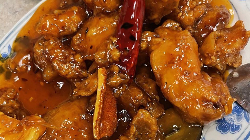 Orange Chicken · Spicy. Lightly battered chunks of chicken sauteed with chefs spicy tangy orange sauce.