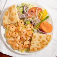 Shrimp Platter · 12 Pc of  Shrimp with french fries or rice pilaf, pita bread, side salad and drink.