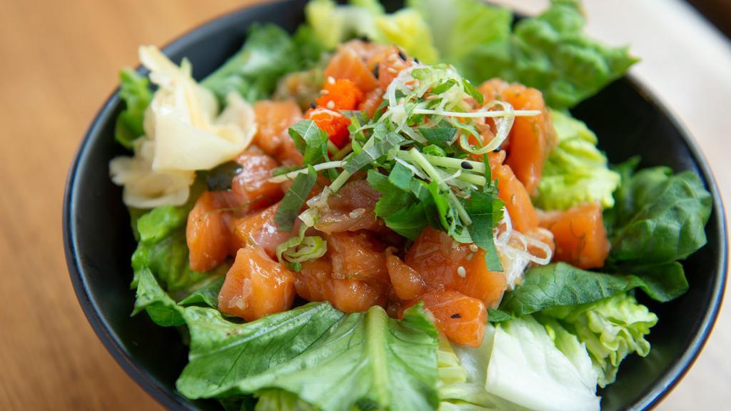 Salmon Poke - Appetizer · With seaweed, sesame seeds, mixed herbs, onion, masago, sesame-soy dressing.
