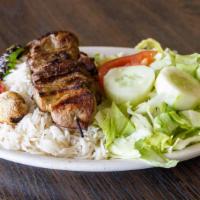 Shish Kabab Plate · Lamb. Chunks of tender lamb grilled to perfection. Served with rice and salad.