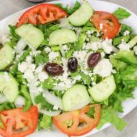 Greek Salad - Large · Lettuce, tomatoes, cucumbers, onions, green pepper, feta cheese, olives tossed with house dr...