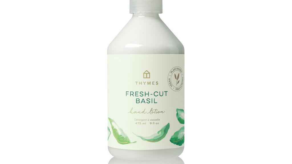 Thymes Fresh-Cut Basil Lotion · Luxurious Thymes Hand Lotion is rich in emollients. This Formula leaves skin soft and smooth through shea butter, aloe, and extracts of fennel seed, parsley and lemon balm.