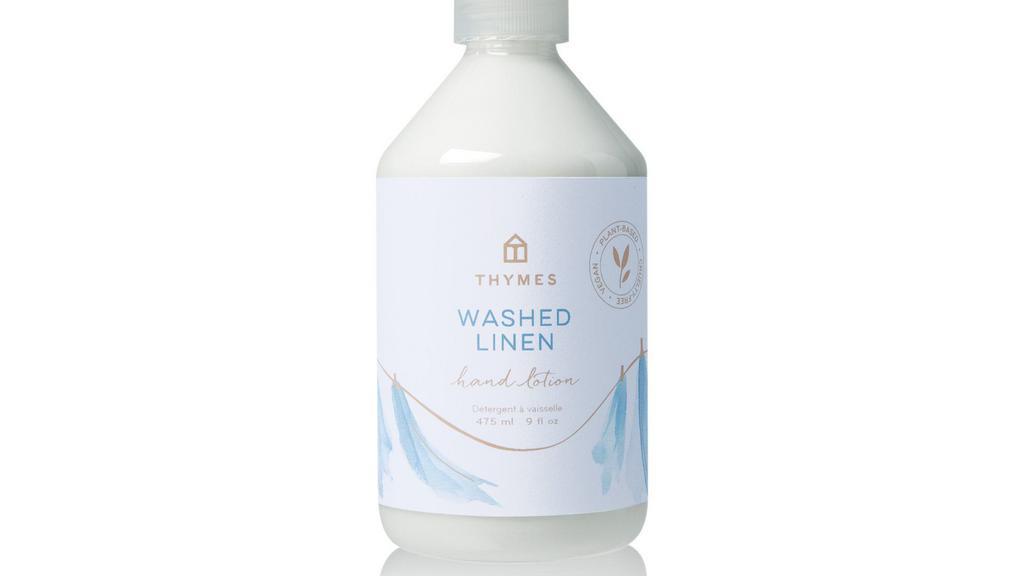 Thymes Washed Linen Lotion · Luxurious Thymes Hand Lotion is rich in emollients. This Formula leaves skin soft and smooth through shea butter, aloe, and extracts of fennel seed, parsley and lemon balm.