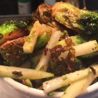 Sweet Glazed Brussels Sprouts · Apples, apple cider reduction, brown sugar and salt. Gluten-free and vegetarian.