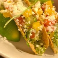 Cilantro Lime Chicken Tacos · 310 cal. lettuce, yellow pepper, tomato, cilantro lime vinaigrette, queso fresco