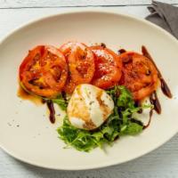 Caprese · Fresh mozzarella, tomato, basil. Topped with balsamic reduction and olive oil.