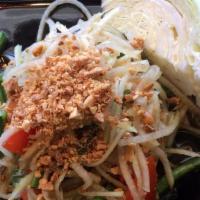 Papaya Salad · Papaya, tomato, carrot, green bean, ground peanut mixed in tangy sauce.