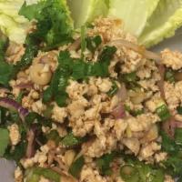 Chicken Lettuce Wrap · Larb Gai ( Thai chicken Salad) serve with fresh lettuce.