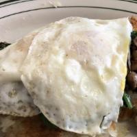 Florentino Jumble · Fresh Idaho hash browns piled high and jumbled with fresh grilled spinach, onion, mushrooms ...
