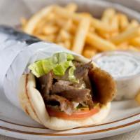 Gyros Pita · Top sellers. Shaved mixture of lamb and beef, cooked on a rotisserie. Served lettuce, tomato...