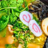 Ramen · Shrimp, scallop, squid, mussel, fish cake, bamboo shoot, wood ear, corn, spinach and egg wit...