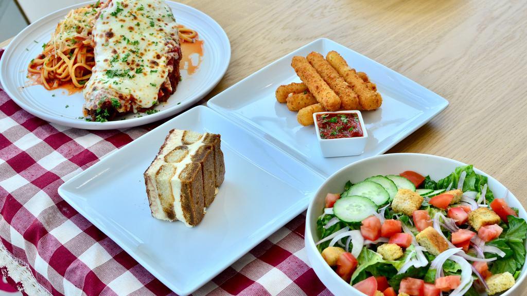 Dinner For 2 · Choose one appetizer, one entrée sized salad, one entrée and a dessert!