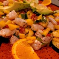 *Ceviche De Camaron · Shrimp, mango, tomato, cucumber, and avocado. Very refreshing!