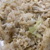 Com Chien Ga · Chicken fried rice. Fried rice stir fry with meat, egg, bean sprout, and lettuce.