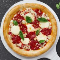 Pepperoni Planet Pizza · Authentic Neapolitan-style pizza topped with San Marzano tomato sauce, a blend of italian ch...