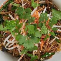 Korean Noodle Bowl, V Gf · spicy sweet potato glass noodle, pickled mushroom, organic spinach, carrot, bean sprout, toa...