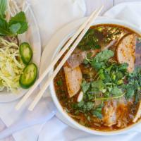 Hot & Spicy Noodle Soup · Bun Bo Hue (Beef Brisket, Tendon, Sliced Pork and Pork Roll with Udon Noodles)