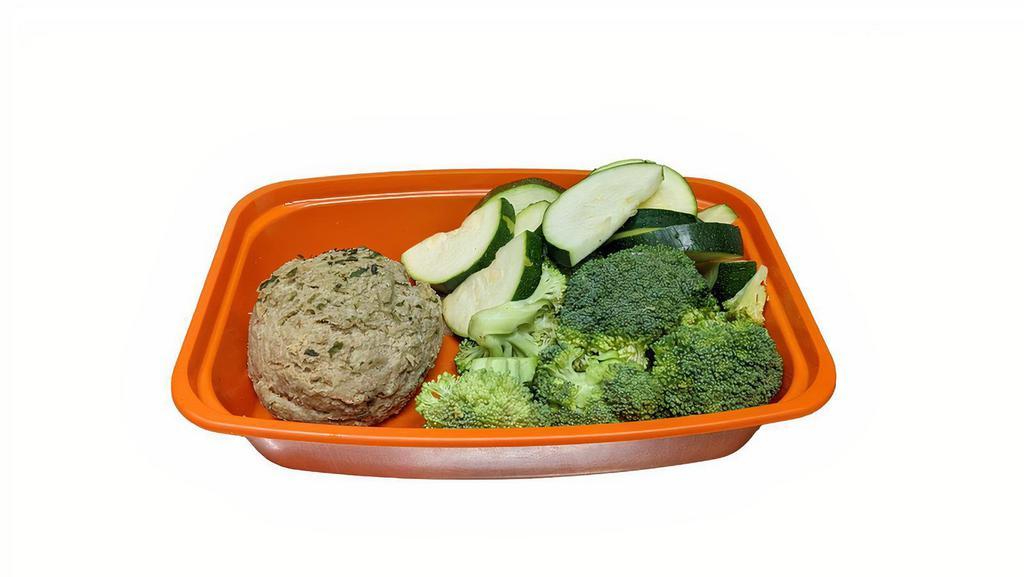 Turkey Meatball Meal / Double Veggies · Pick a Flavor of Turkey Meatball, Protein Amount, & 2 Cups of Veggie. Add Extras or Side Sauces.