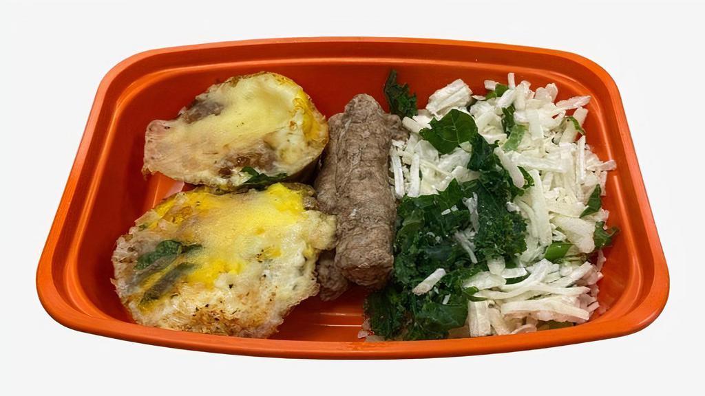 Egg Bite Breakfast Bowl · Meal comes with 2 Egg Bites, 3 Sausages of Choice, and Carb Option. Add On Veggies, Extras, or Side Sauces.